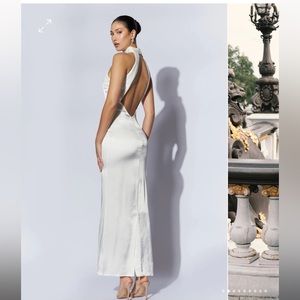 Meshki’s Claire Satin Drape Back Maxi Dress